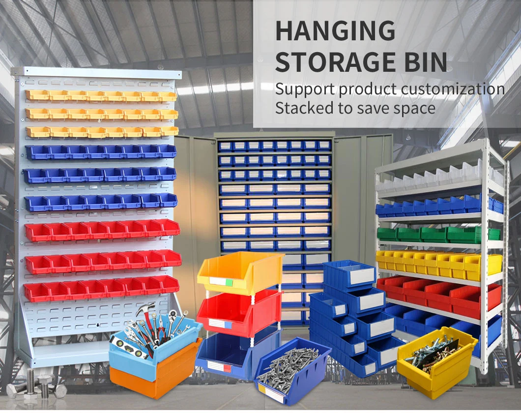 Custom Large Small Industrial Stackable Hang Shelfull Warehouse Spare Parts Tool Panels Screw Shelf Picking Plastic Storage Bins for Garage/Workshop/Hardware