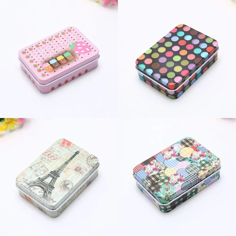 Retro Candy Gift Case Metal Storage Can Colorful Cartoon Custom Card Packing Rectangle Tin Boxes