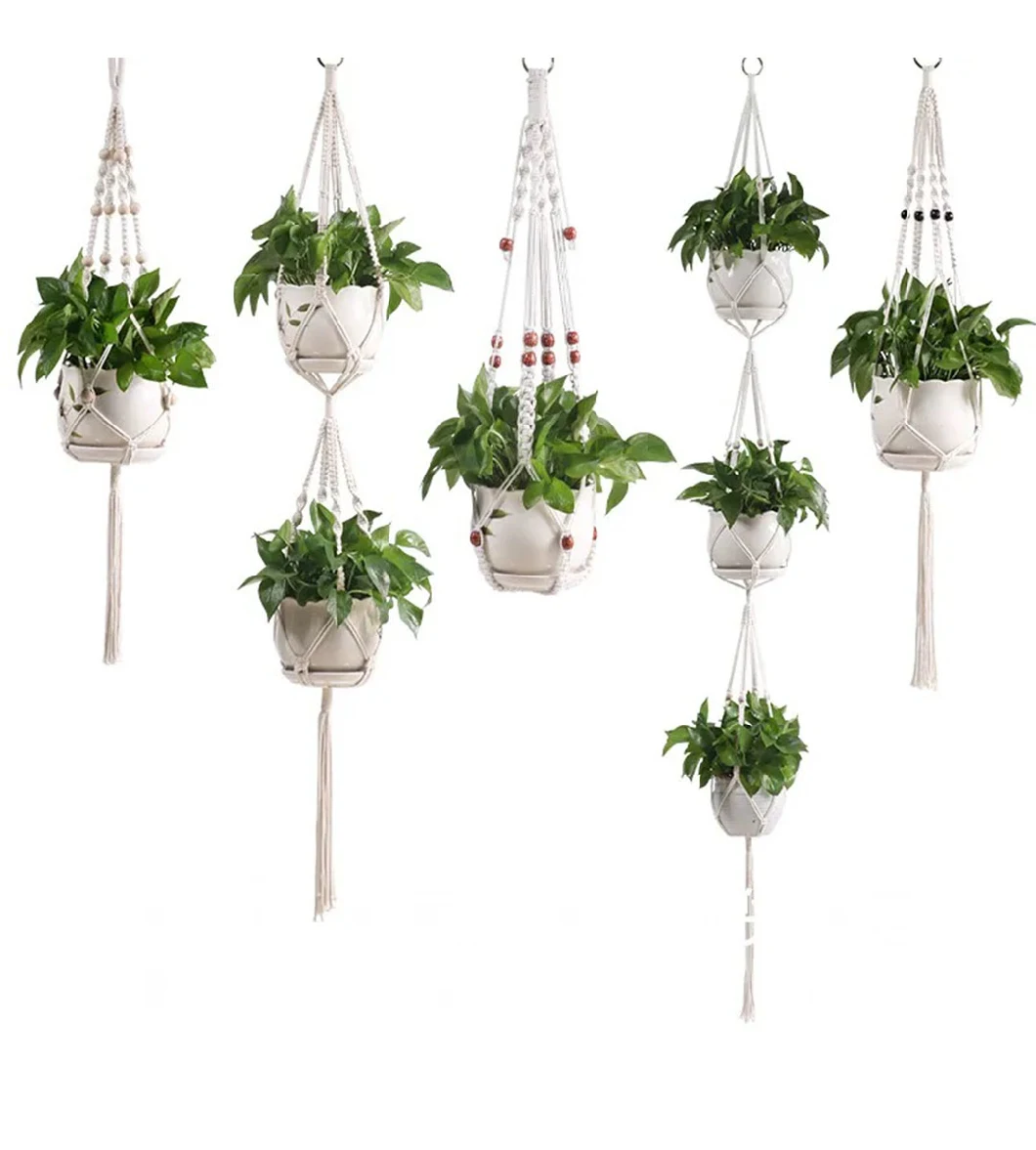 Gardening Flower Pot Cotton Linen Rope Net Pocket Hanging Basket Lanyard Plant Hanger