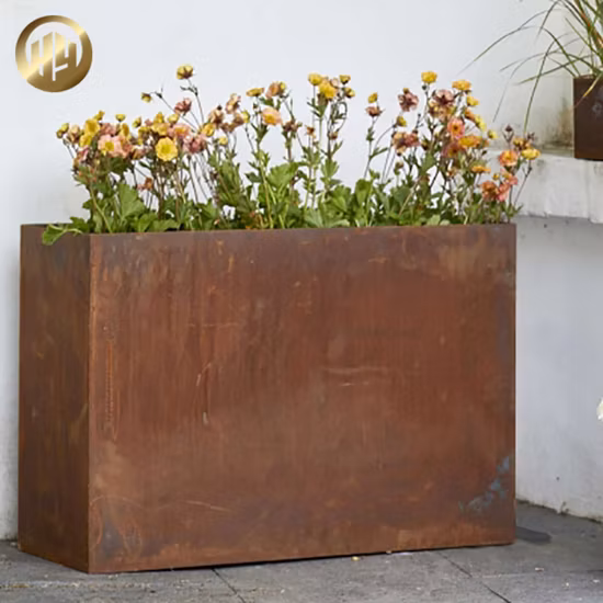 Vaso da fiori all'ingrosso della fioriera della fioriera della decorazione del giardino del metallo della ruggine dell'acciaio piatto all'ingrosso di Corten